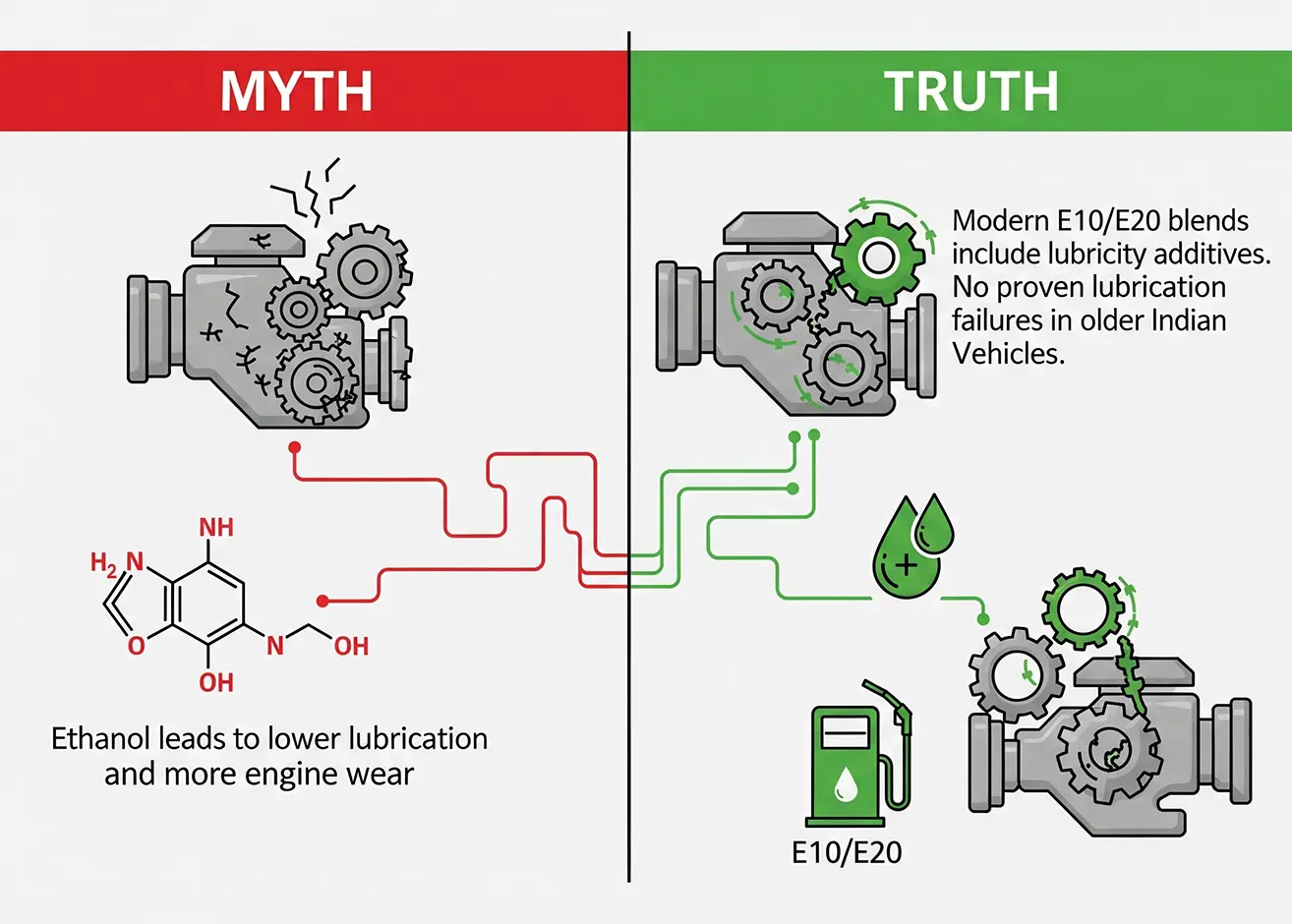 Ethanol leads to lower lubrication and more engine wear