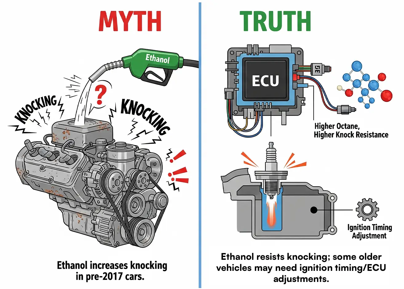 Ethanol increases knocking in pre-2017 cars