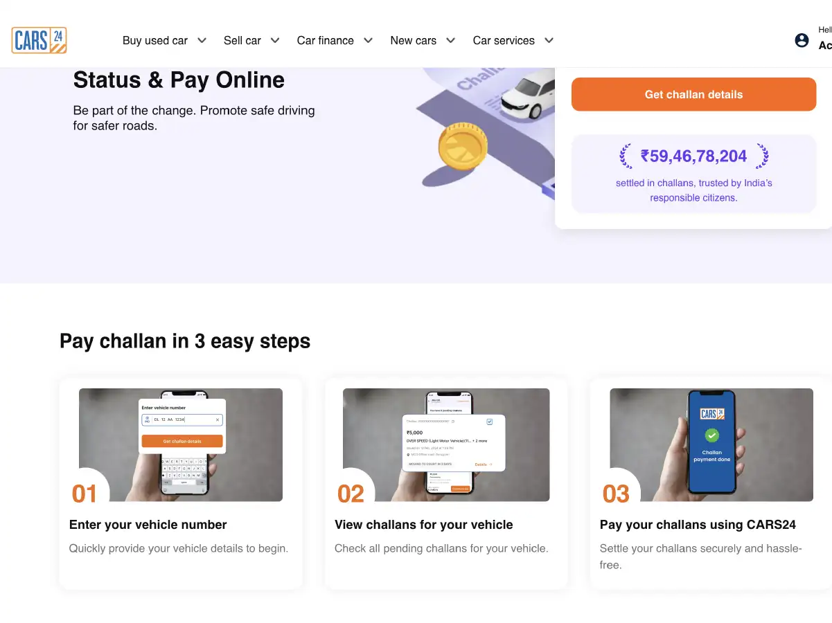 check traffic challan online by Cars24