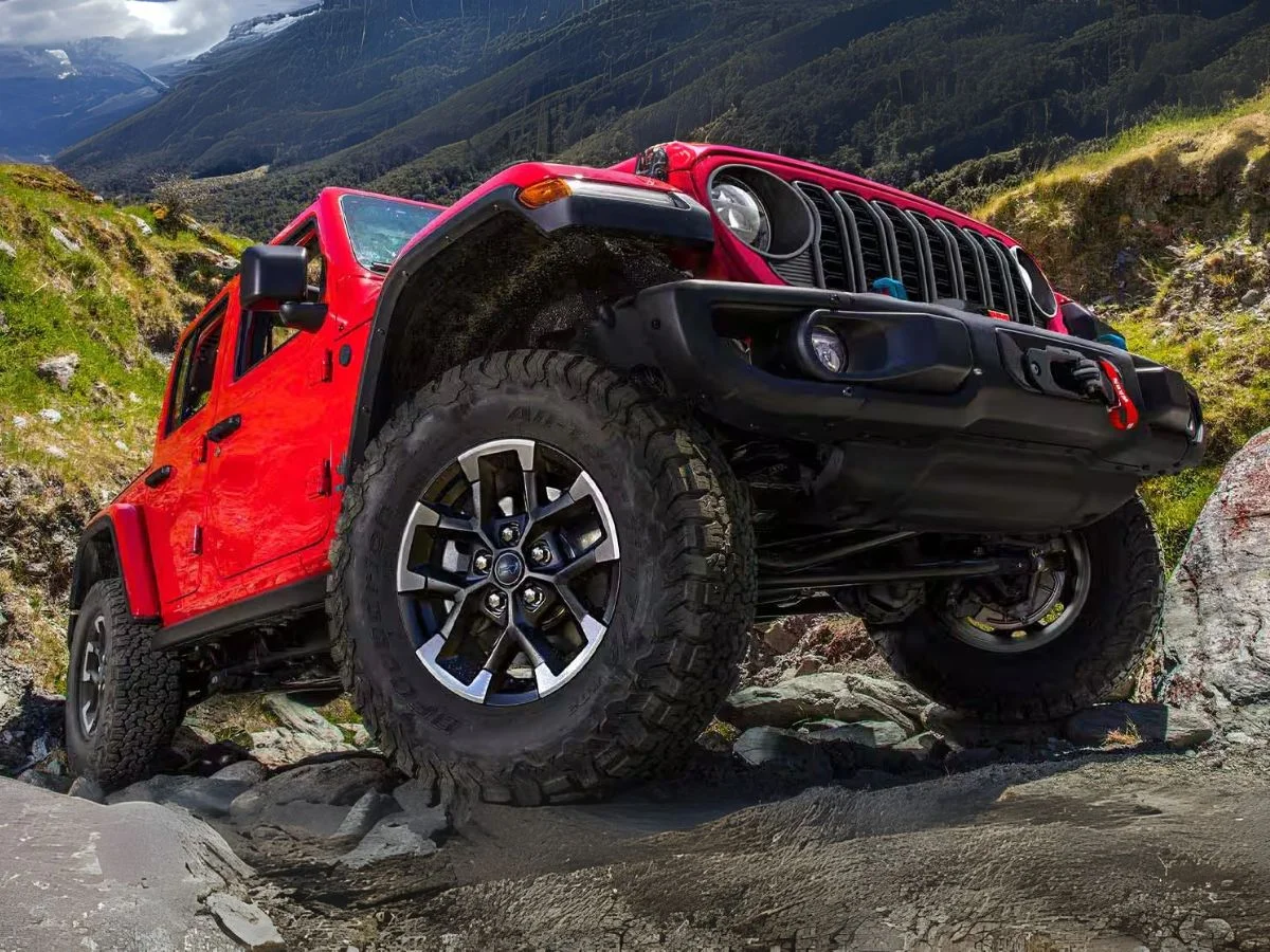 2025 jeep rubicon off roading red 