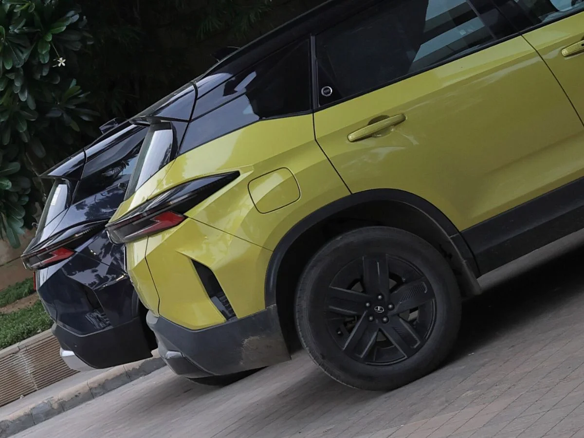 tata harrier ev vs diesel comparison side shot aryan